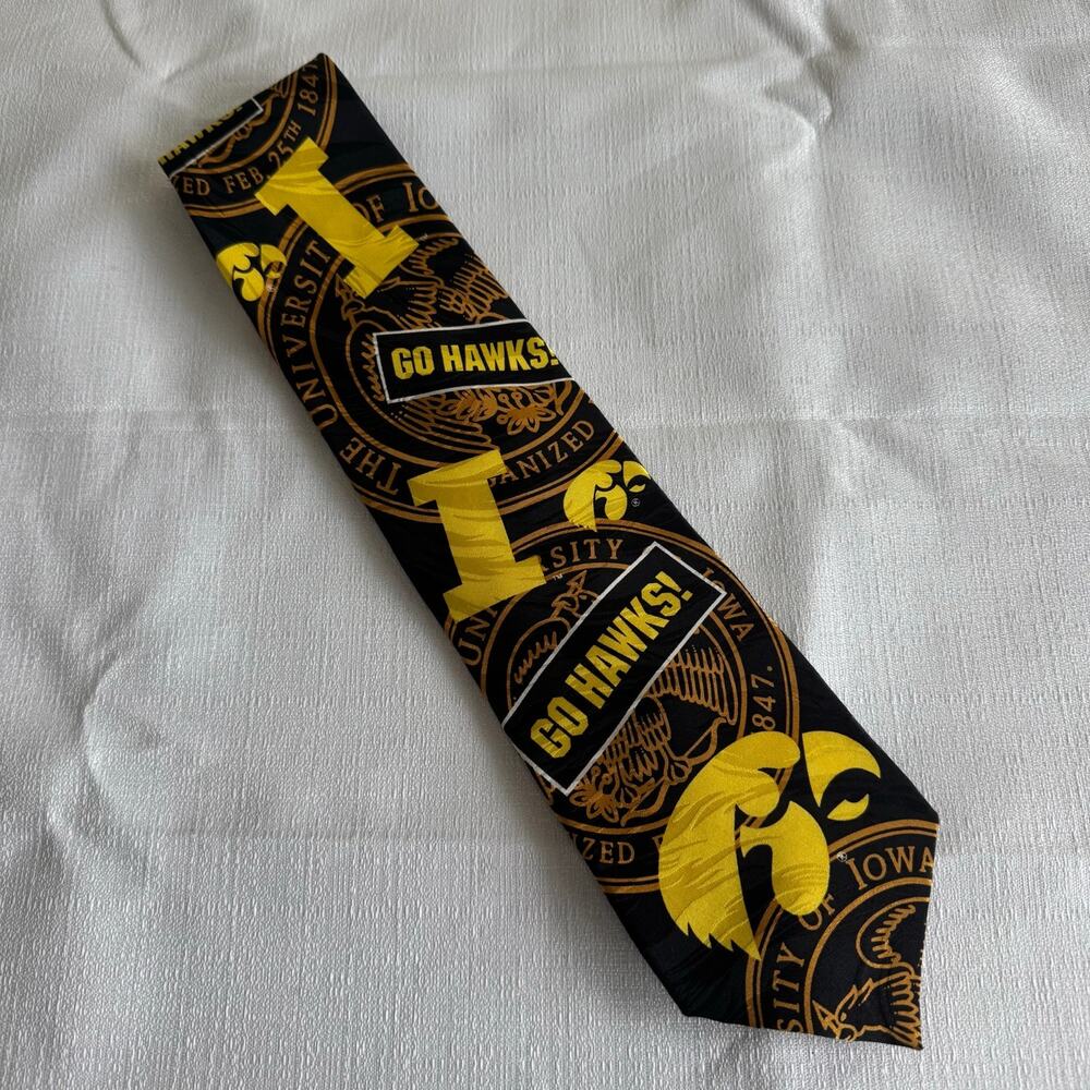 Ralph Marlin University of Iowa Hawkeyes Necktie Vintage 1994 Black Yellow Silk